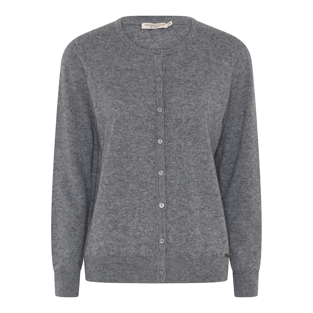 MICHA Cardigan Dame Rund Hals Strik med Knapper - D.Grå Mel - L