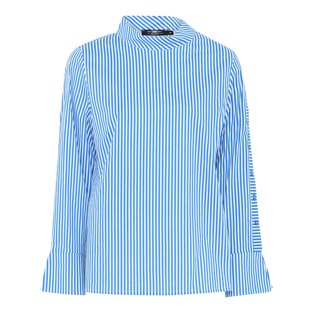 Striped T-neck Button Blouse