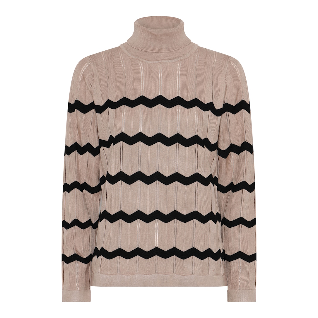 MICHA Eco Vero Stribet Strik - Kamel/Sort - L