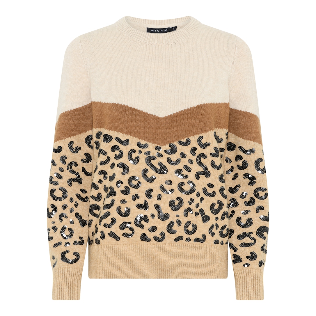 MICHA Strik with Sequins - Ecru/Kamel - M