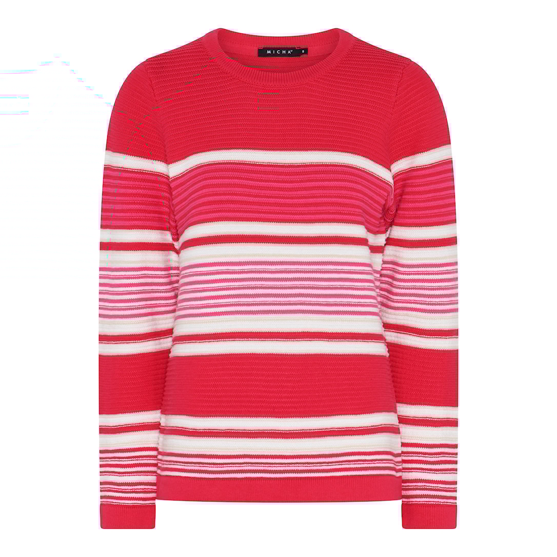MICHA Stribet Bomuld Strik - Rød/Pink - L