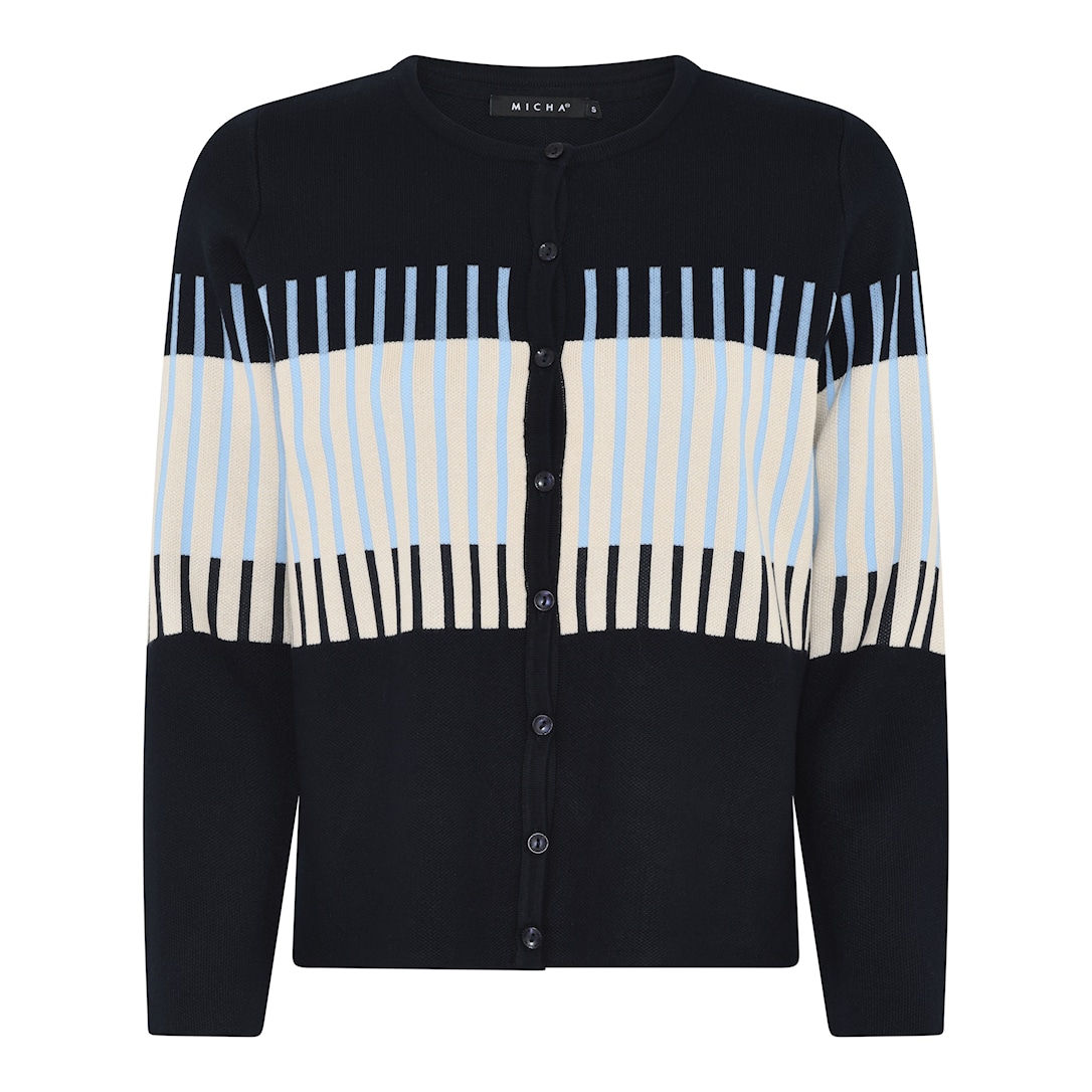 MICHA Elegant Stribet Strik - Navy/Sand - L