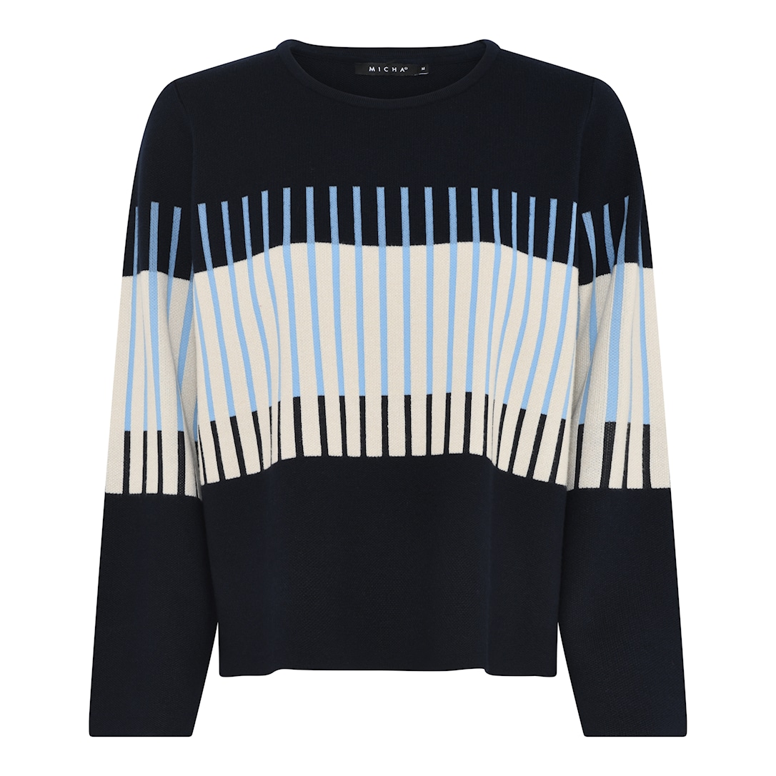 MICHA Elegant Stribet Strik - Navy/Sand - XL