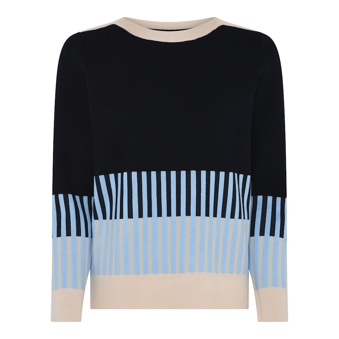 MICHA Elegant Stribet Strik - Navy/Sand - XL