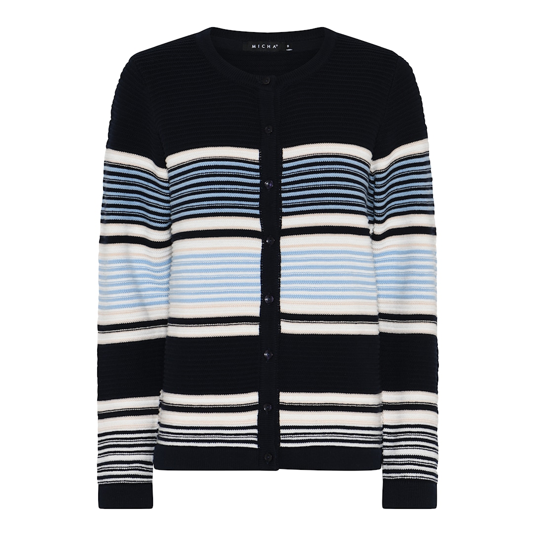 MICHA Stribet Bomuld Strik - Navy/Blå - L