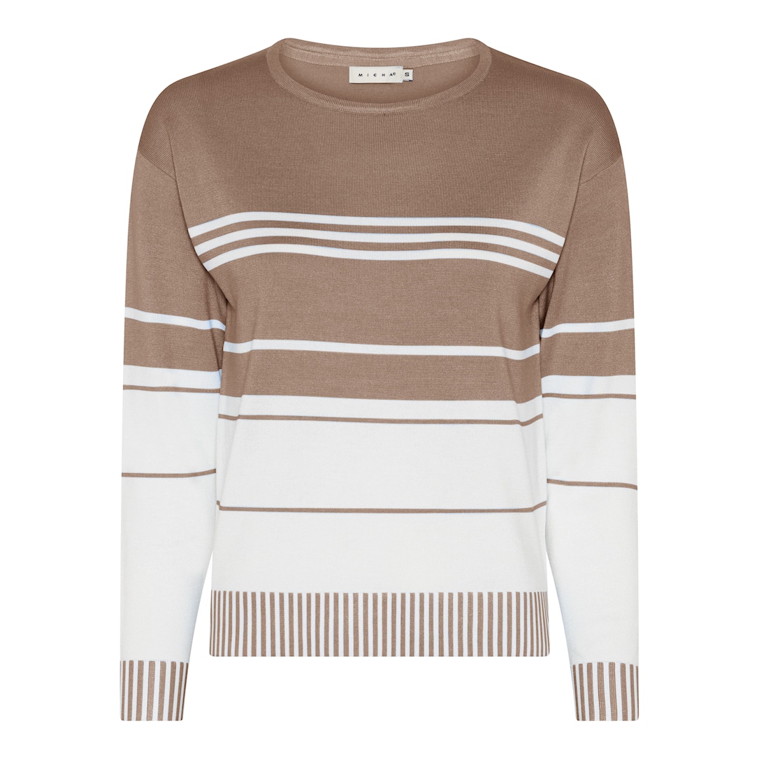 MICHA Basic Eco Vero Forårs Stribet Strik - Latte/Ofw - XL