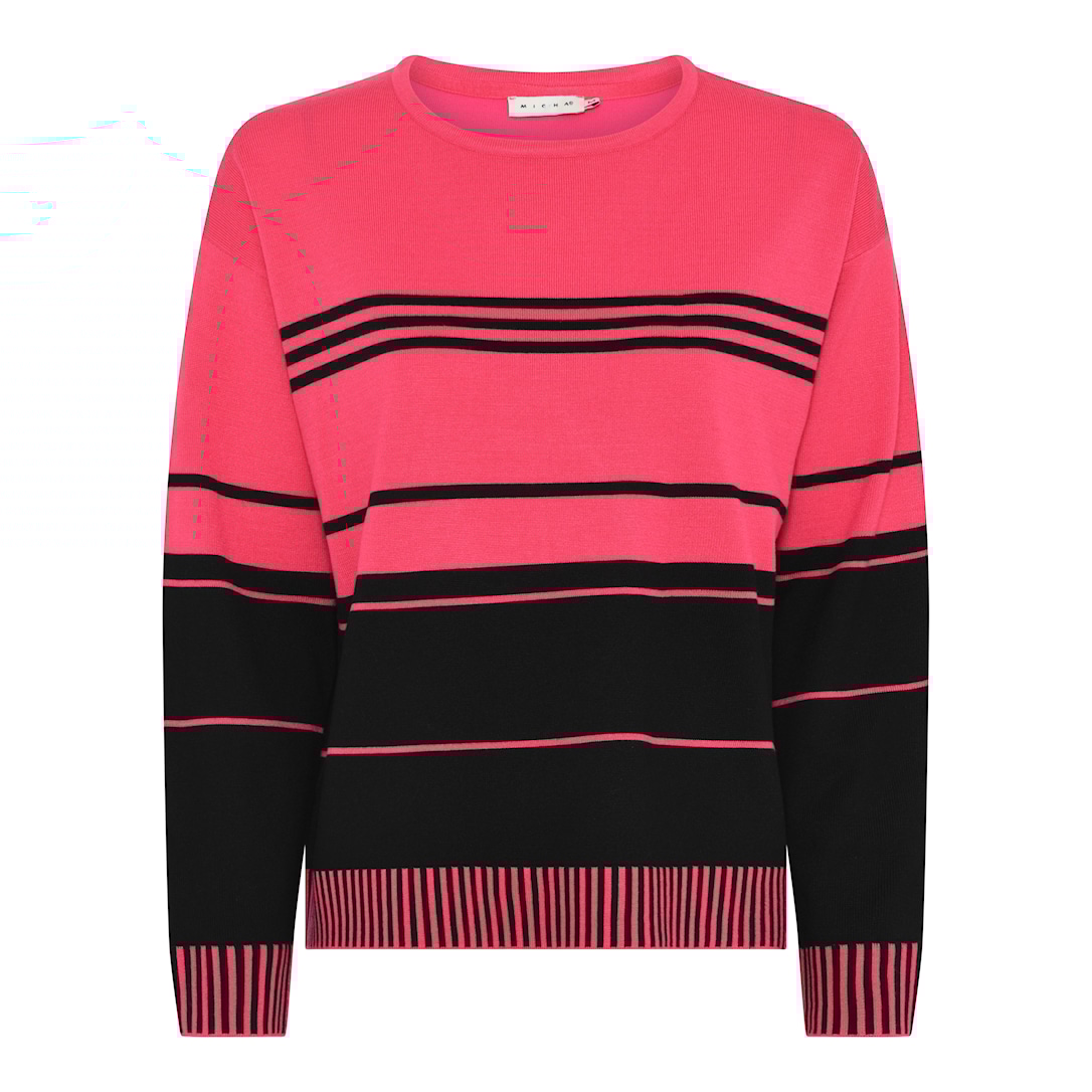 MICHA Basic Eco Vero Forårs Stribet Strik - Pink/Sort - L