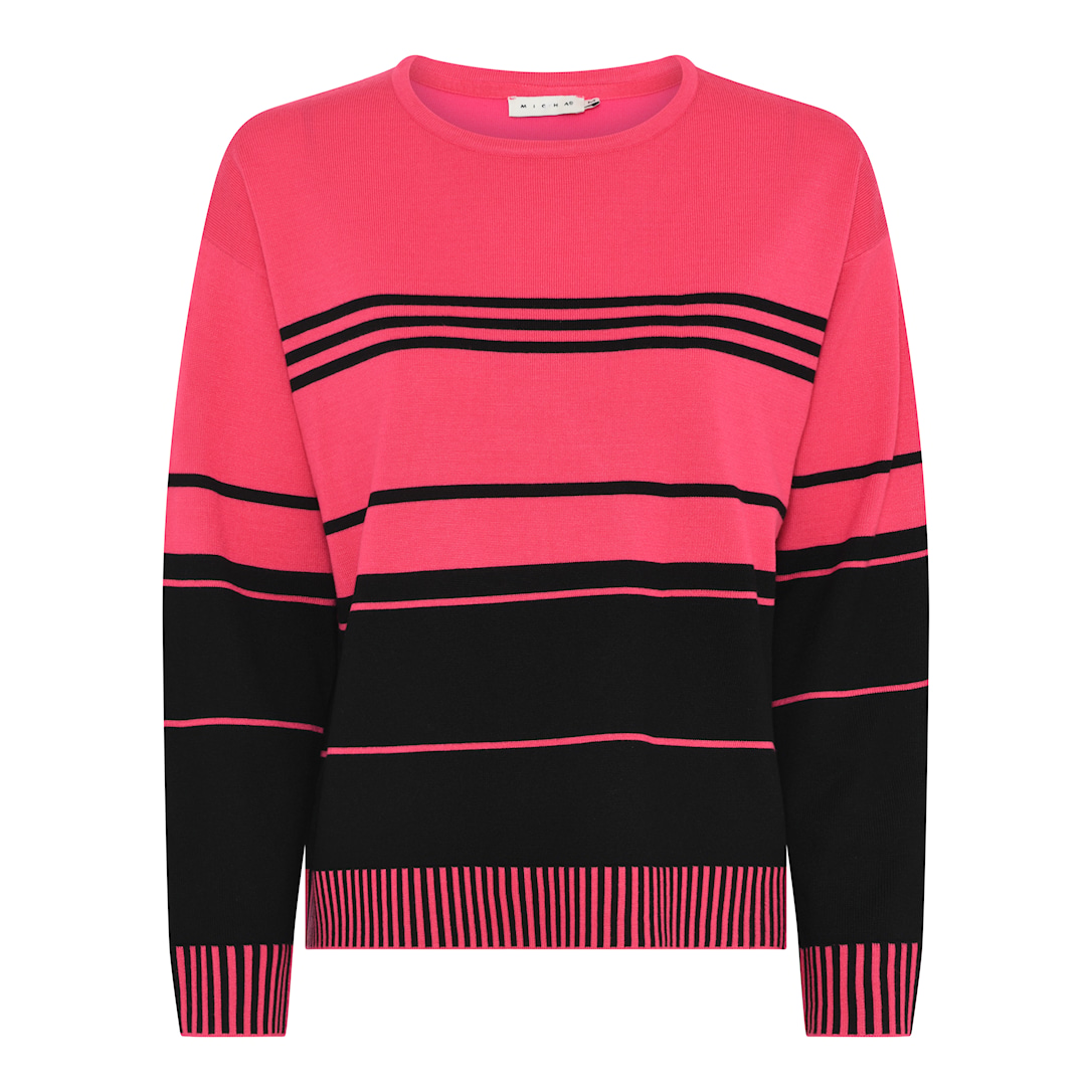 MICHA Basic Eco Vero Forårs Stribet Strik - Pink/Sort - S