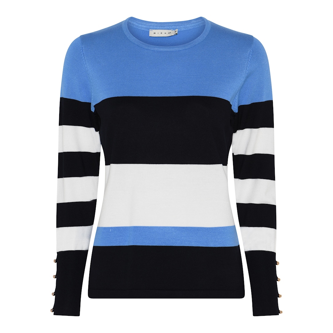 MICHA Basic Eco Vero Forårs Stribet Strik - Blå/Navy - L