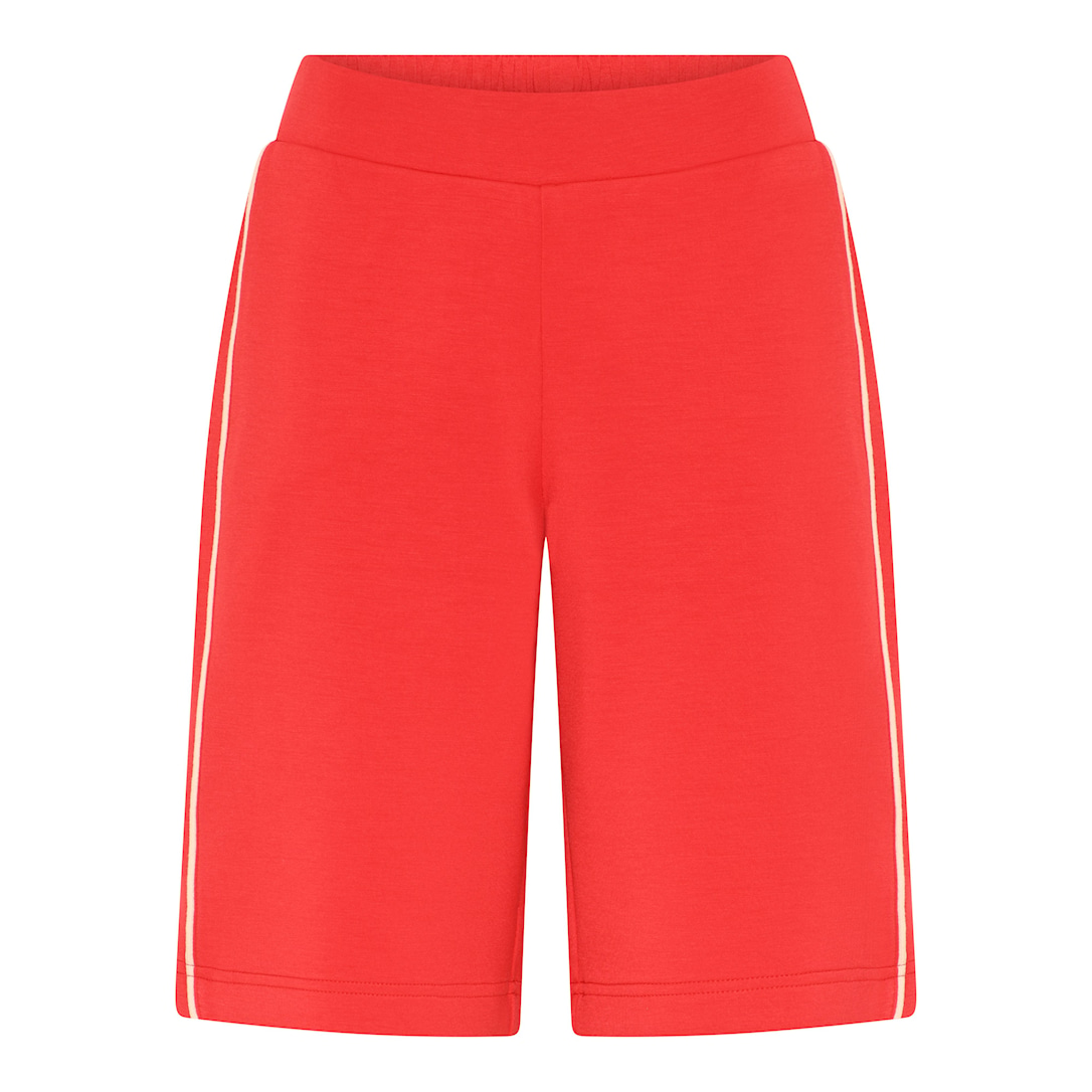 MICHA Shorts Dame Modal med Sidestriber - Rød/Sand - XL