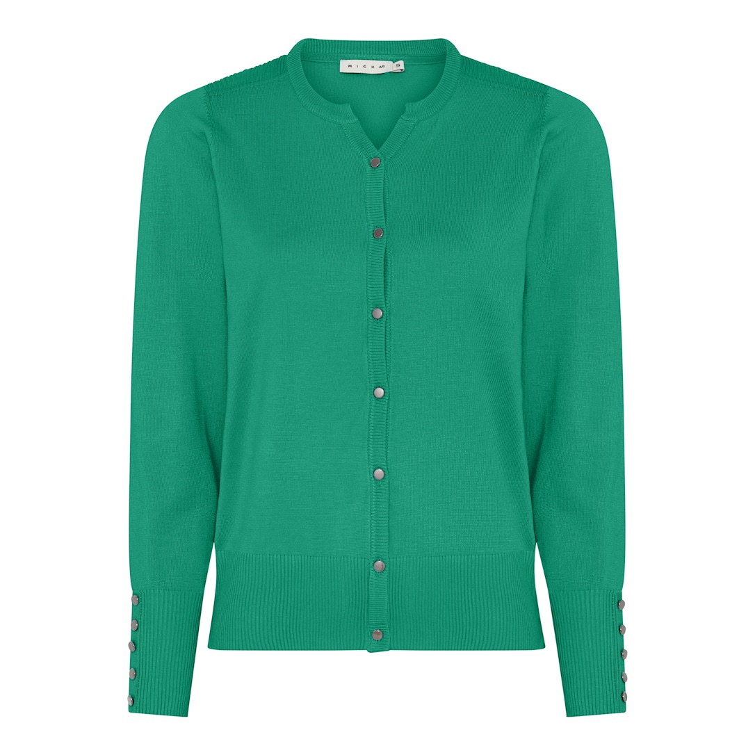 MICHA Cardigan Dame Rund Hals Viscose Strik med Knapper og Rib - Grøn - 4XL
