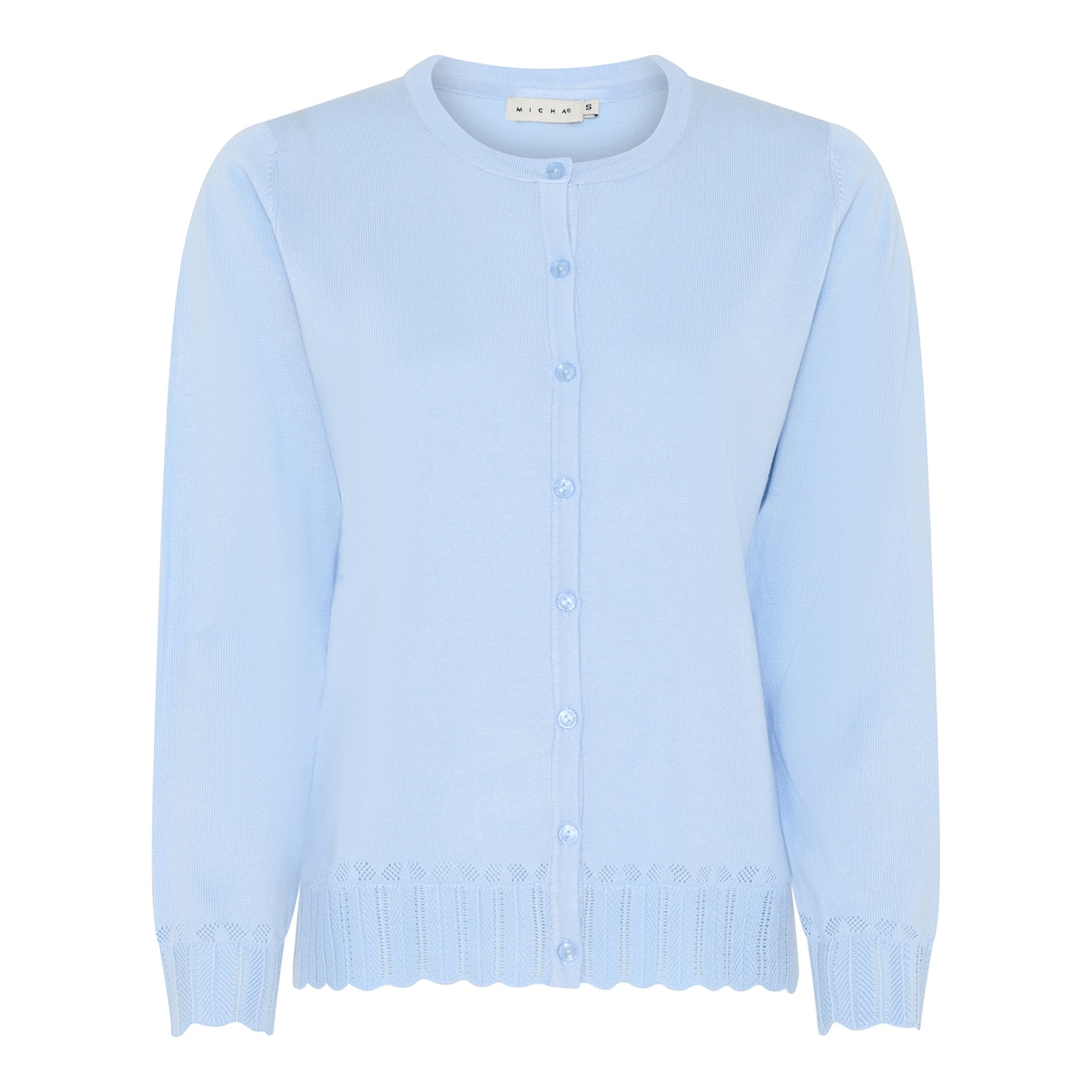 MICHA Cardigan Dame Rund Hals Viscose Strik med Hulmønster - Himmelblå - L
