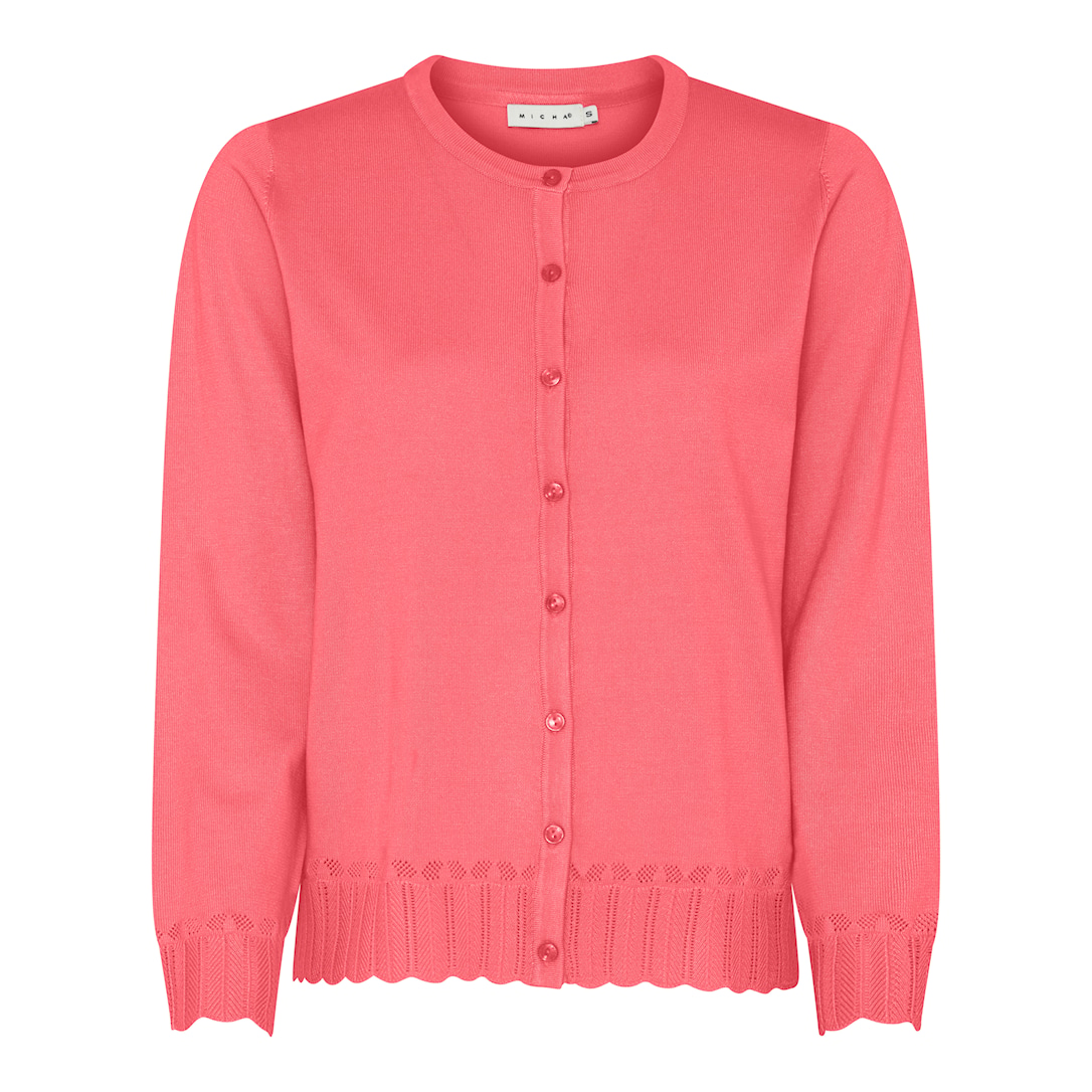 MICHA Cardigan Dame Rund Hals Viscose Strik med Hulmønster - Koral - L