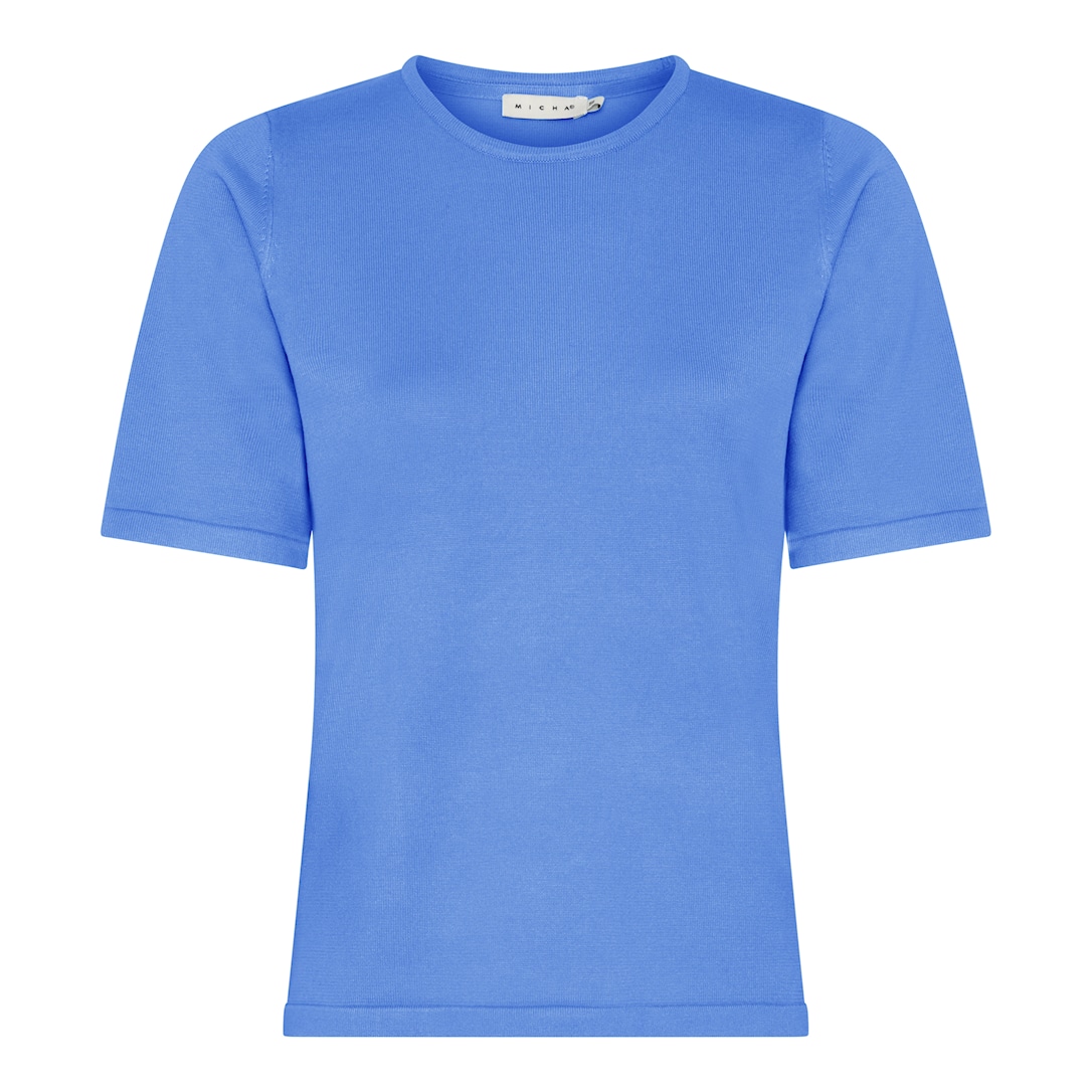 MICHA Strikbluse Dame Korte Ærmer Rund Hals Viscose Strik - Blå - 4XL