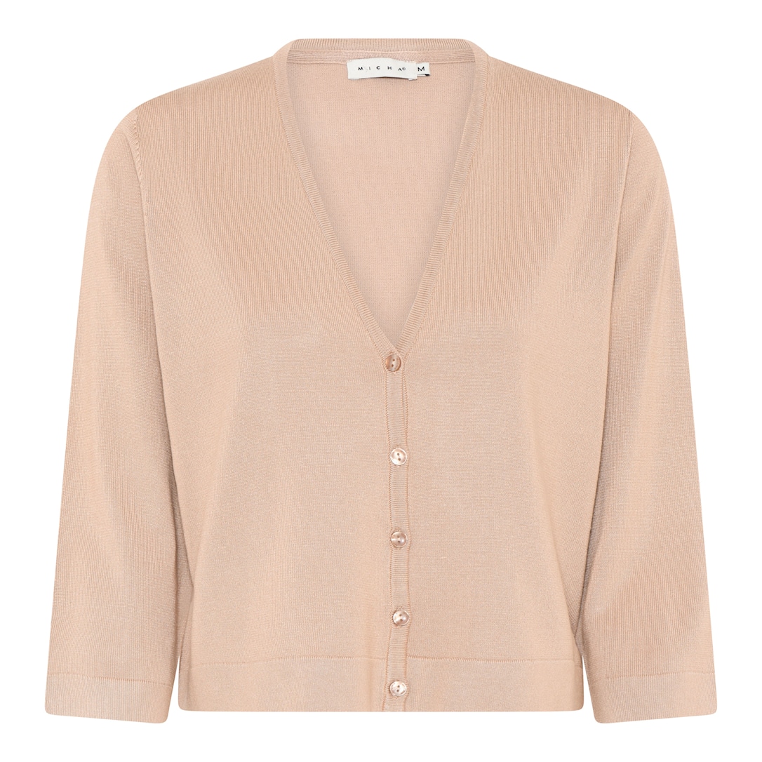 MICHA Cardigan Dame 3/4 Ærmer V-hals Viscose Strik med Knapper - Sand - 4XL
