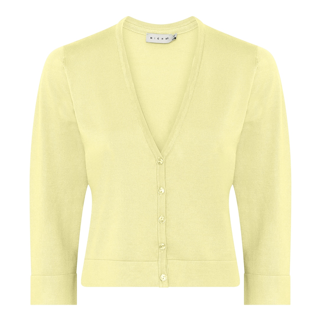 MICHA Cardigan Dame 3/4 Ærmer V-hals Viscose Strik med Knapper - Gul - 4XL