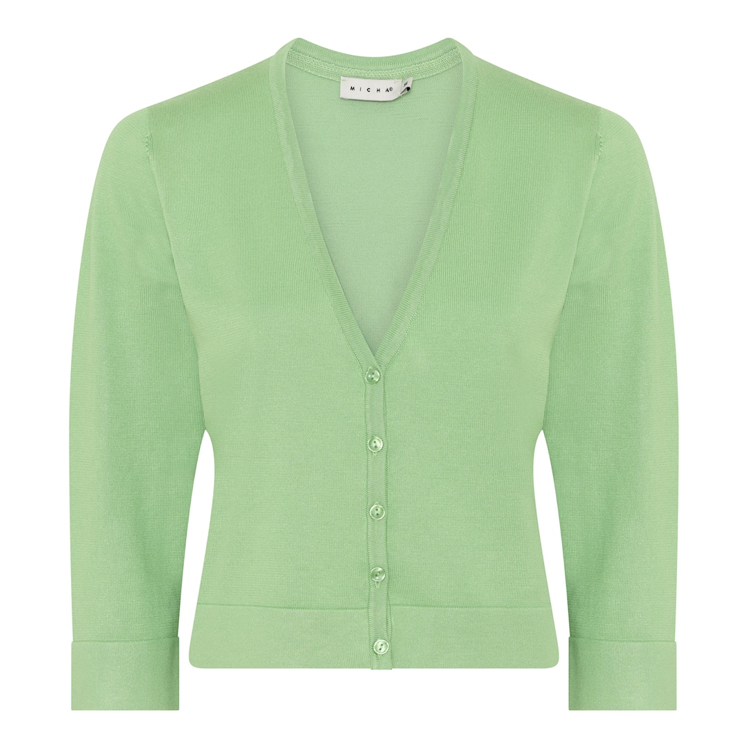 MICHA Cardigan Dame 3/4 Ærmer V-hals Viscose Strik med Knapper - Grøn - L