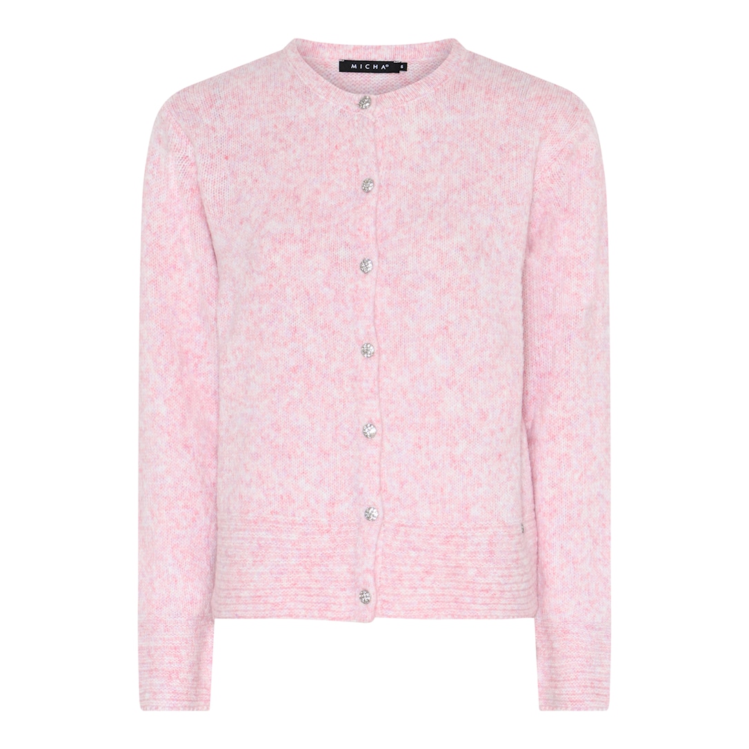MICHA Cardigan Dame Rund Hals Strik med Smykkeknapper - Rosa - L